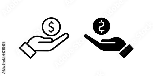 save money icon set, salary money, invest finance, hand holding dollar color editable