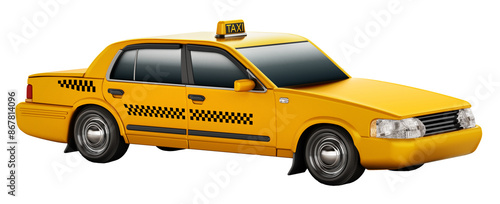 Yellow taxi cab isolated on transparent background. 3D illustration