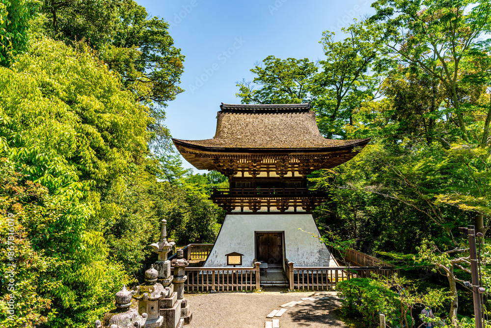 The bell tower in the Ishiyamadera temple complex, in Otsu, Shiga Prefecture, Kansai region, Japan. The bell tower in the Ishiyamadera temple complex, in Otsu, Shiga Prefecture, Kansai region, Japan.