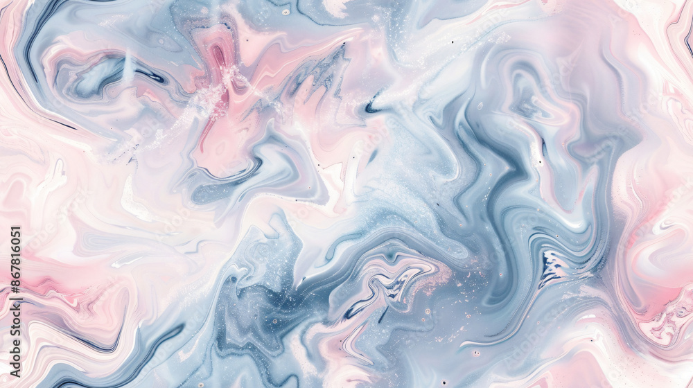 Obraz premium Abstract alcohol ink fluid art painting with a blend of pink, blue, and white colors