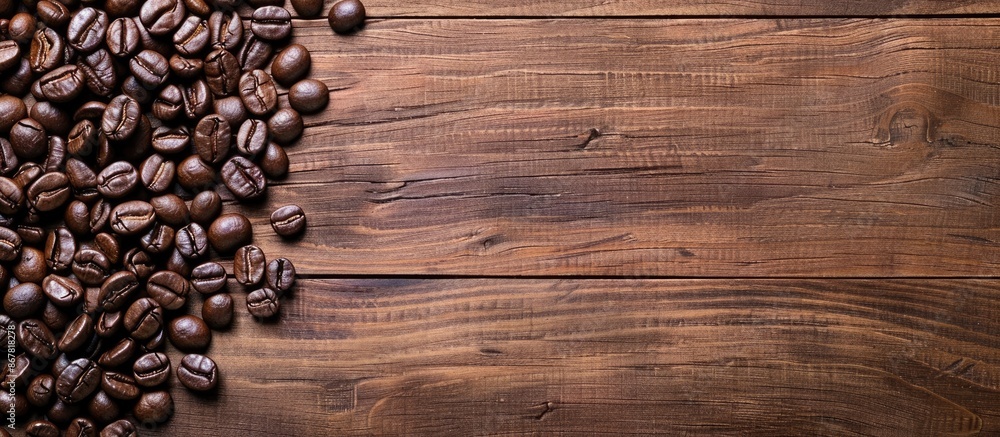 Coffee Beans on Wooden Table with Space for Text Coffee Beans on Wooden Table with Space for Text