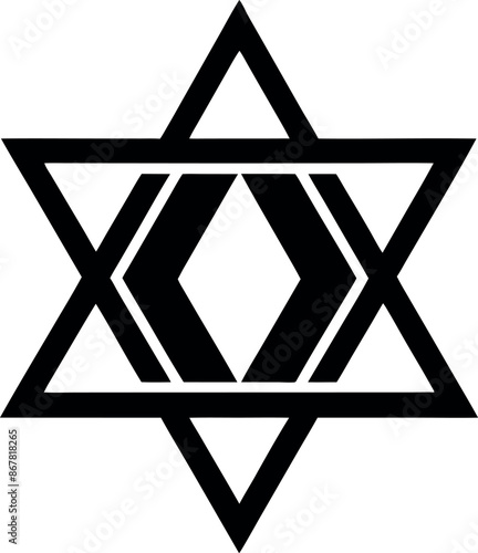 A black and white star of david with a white background