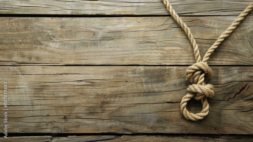 Rope with hanging loop on wooden surface Rope with hanging loop on wooden surface