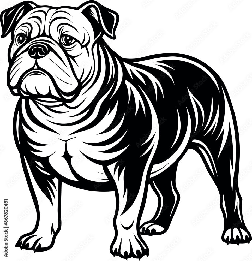 A black and white drawing of a bulldog A black and white drawing of a bulldog