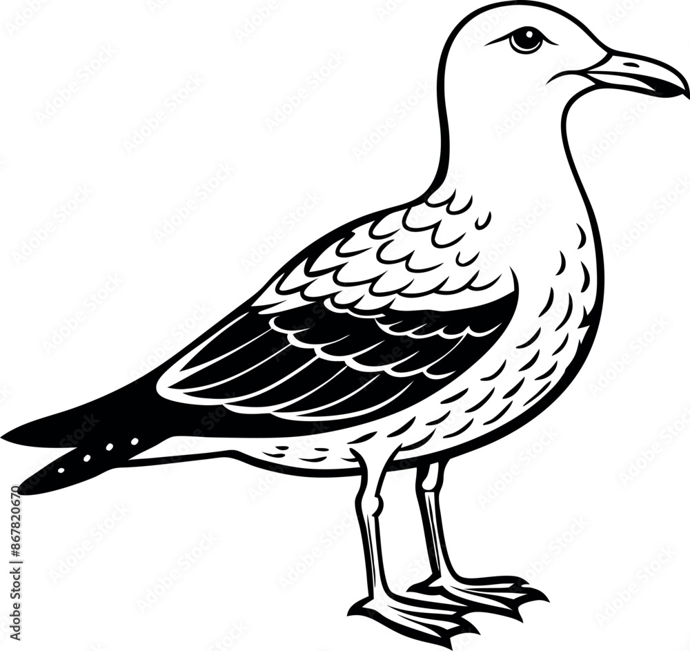 Fototapeta premium A black and white drawing of a seagull