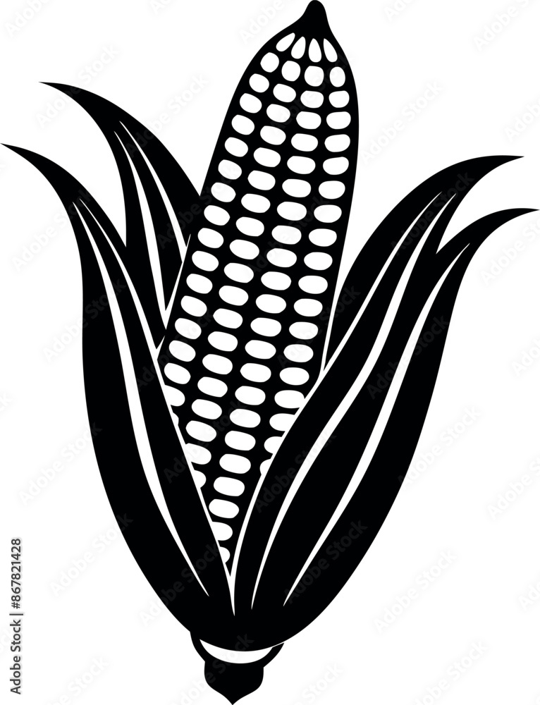 A black and white drawing of a corn cob A black and white drawing of a corn cob