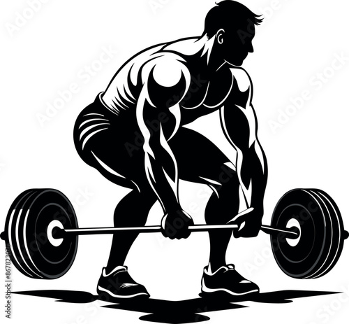 A man is lifting a heavy weight barbell