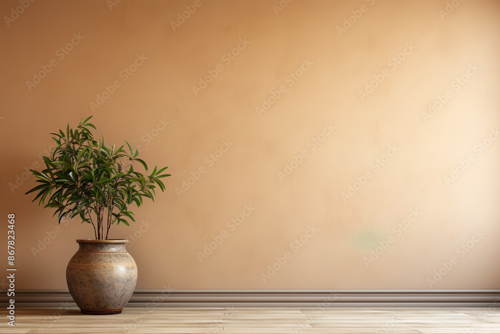 Interior background of room with beige stucco wall and pot high quality Interior background of room with beige stucco wall and pot high quality