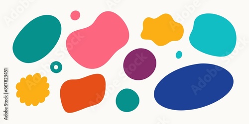 playful, shapes, colors, digital designs, set of playful hand-drawn shapes in varying colors and sizes, perfect for use in digital designs and graphics.
