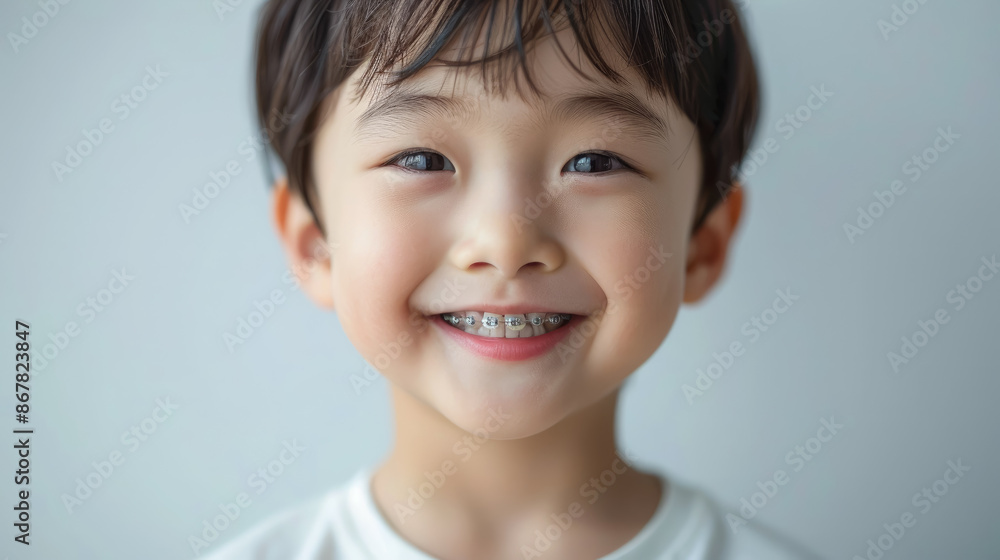 small smiling asian child with metal braces on teeth, orthodontist, dentist, oral cavity, mouth, kid, baby, portrait, face, tooth, health, straight, bite, treatment, white background, korean boy, guy small smiling asian child with metal braces on teeth, orthodontist, dentist, oral cavity, mouth, kid, baby, portrait, face, tooth, health, straight, bite, treatment, white background, korean boy, guy