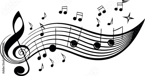 A musical score with notes and a key on the left side