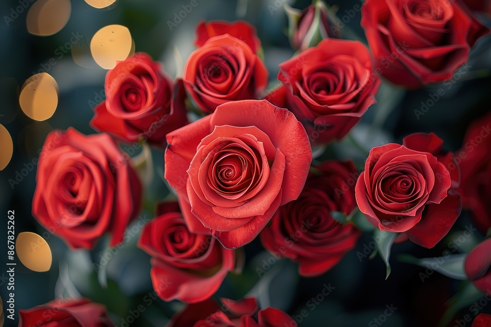 A bouquet of red roses with a blurry background A bouquet of red roses with a blurry background