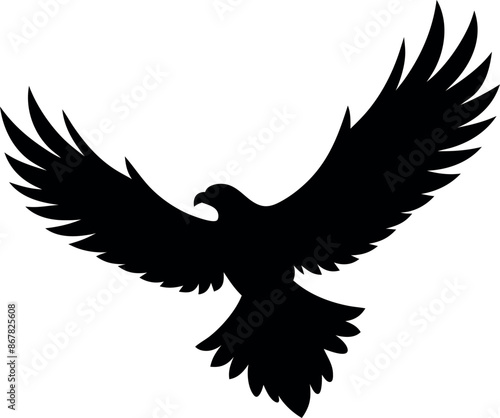 A black and white drawing of an eagle with its wings spread out