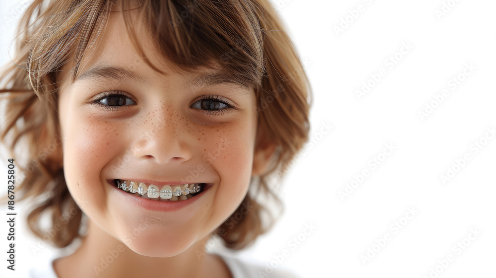 small smiling child with metal braces on teeth, orthodontist, dentist, oral cavity, mouth, kid, baby, portrait, face, smile, tooth, health, straight, bite, treatment, person, boy, white background small smiling child with metal braces on teeth, orthodontist, dentist, oral cavity, mouth, kid, baby, portrait, face, smile, tooth, health, straight, bite, treatment, person, boy, white background