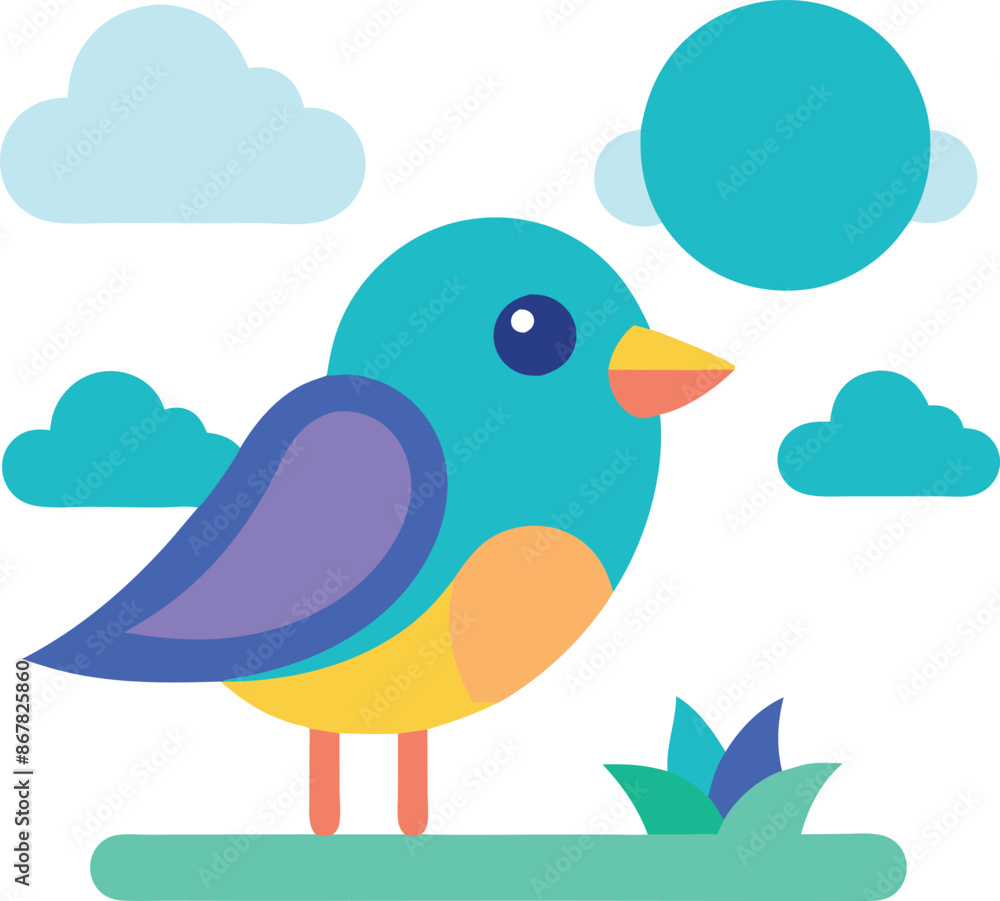 A small blue and yellow bird is standing on a grassy field A small blue and yellow bird is standing on a grassy field