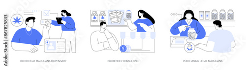 Visiting marijuana dispensary isolated cartoon vector illustrations se
