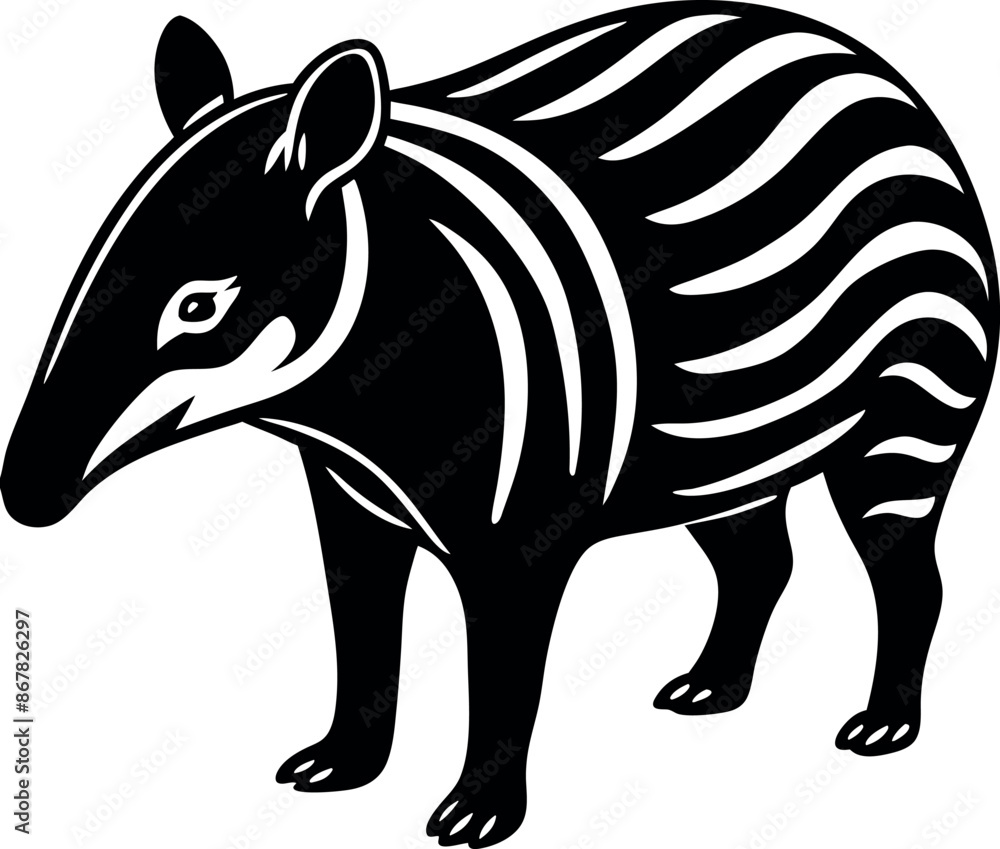 A black and white striped animal with a long snout