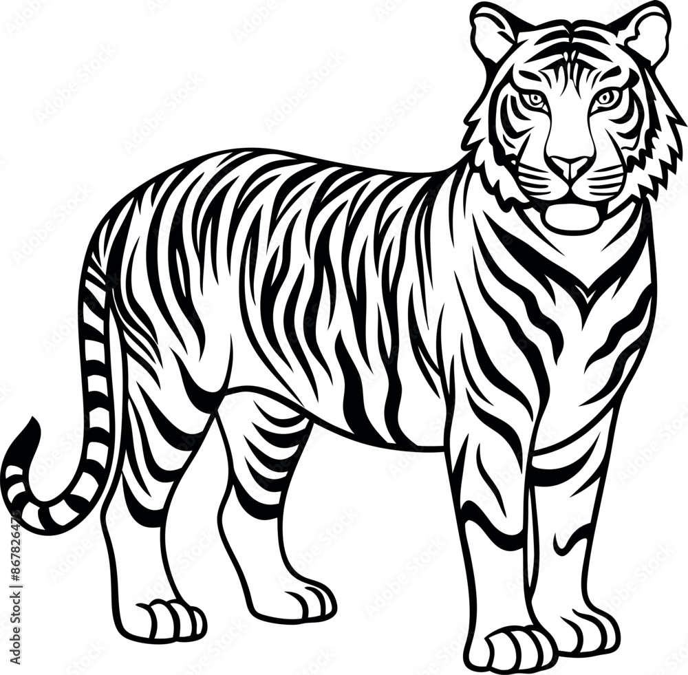 Obraz premium A black and white tiger standing in front of a white background