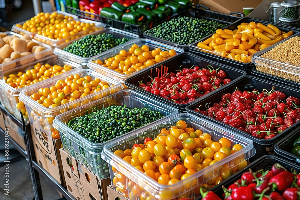 A table full of fruits and vegetables including tomatoes, peppers A table full of fruits and vegetables including tomatoes, peppers
