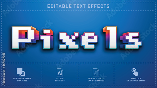 Pixels editable text effects. Vector eps files.