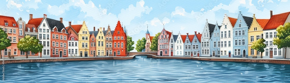 Fototapeta premium A picturesque watercolor of Prague with gothic spires and medieval streets, European, Watercolor, Soft tones, Detailed