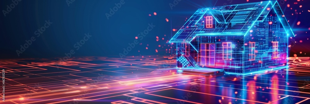 Smart Home, a futuristic abstract background with holographic grids and smart home elements, highlighting smart technology Smart Home, a futuristic abstract background with holographic grids and smart home elements, highlighting smart technology