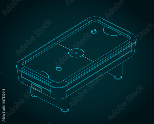 Tabletop air hockey game isometric blueprint