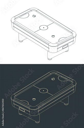Tabletop air hockey game isometric blueprints