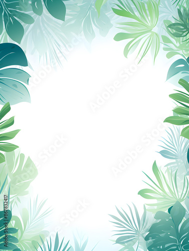 Abstract illustration frame with tropical green leaves and free white cops space inside