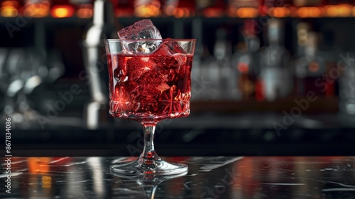 A sleek coupe glass with a Negroni photo