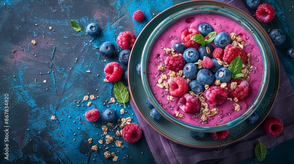 A vibrant berry smoothie bowl A vibrant berry smoothie bowl