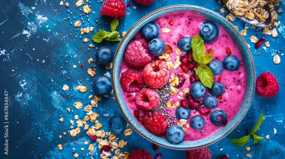 A vibrant berry smoothie bowl A vibrant berry smoothie bowl
