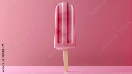 Delicious pink popsicle against a matching pastel background, creating a refreshing and playful summer vibe, 3d illustration, perfect for summer designs, with copy space. © Arma