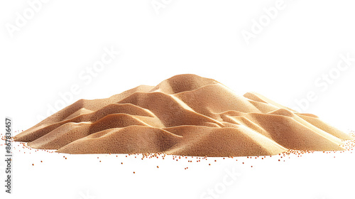 Desert sand pile, dune isolated on white background. Useful for nature and environmental designs, summer or desert-themed projects, with plenty of copy space.