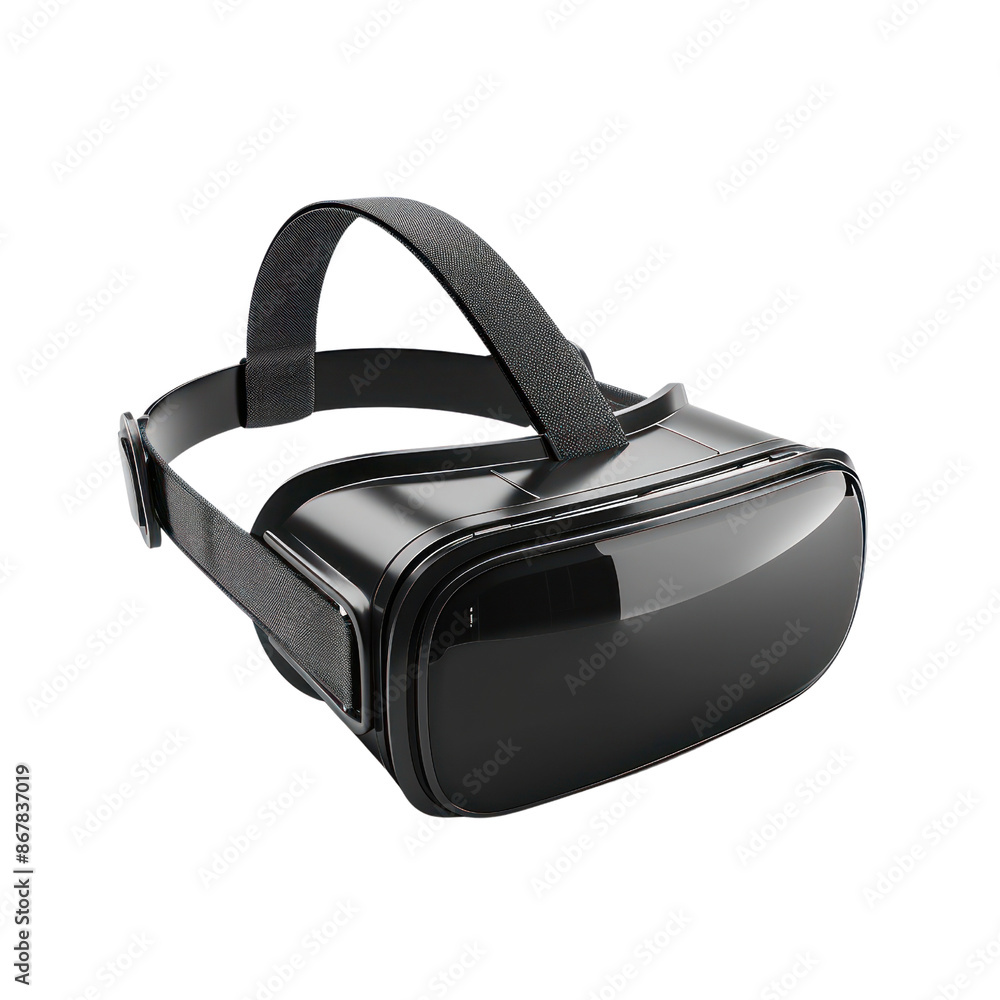A sleek and modern black virtual reality headset with adjustable straps, offering an immersive gaming and viewing experience. A sleek and modern black virtual reality headset with adjustable straps, offering an immersive gaming and viewing experience.