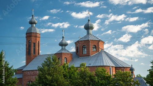 An old brick church in the old town of Mosty