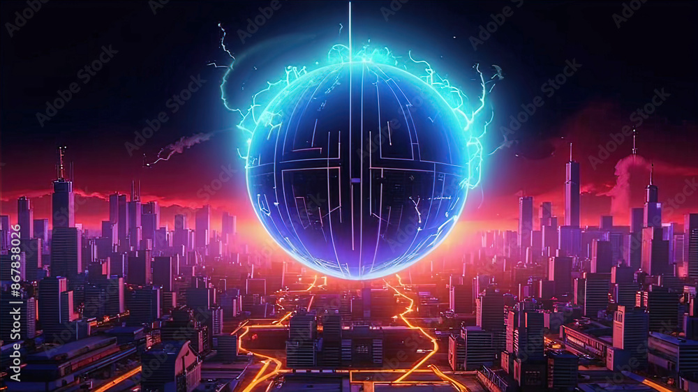 spherical image of planet Earth on a black background with glowing neon lightning and pale energy flow with telecommunication connections, spherical image of planet Earth on a black background with glowing neon lightning and pale energy flow with telecommunication connections,