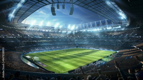 Wallpaper Mural A Packed Football Stadium Under The Lights - stadium, football, soccer, game, crowd, fans, lights, night, field, grass Torontodigital.ca