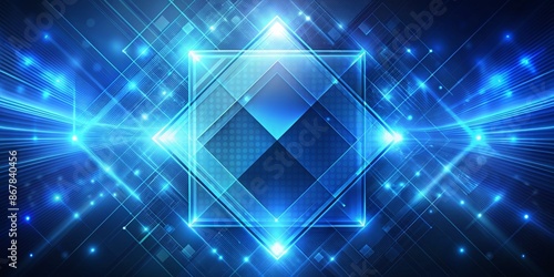 Abstract Blue Glowing Geometric Background with Diamond Shape