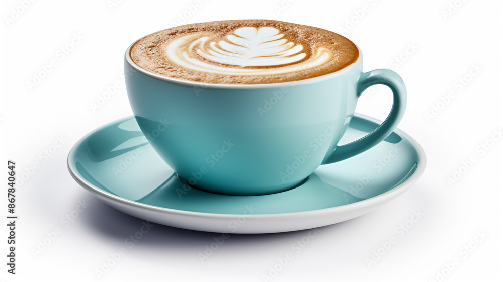 Side view of hot latte coffee with latte art and cinn Side view of hot latte coffee with latte art and cinn