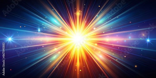 Abstract Bright Light Explosion with Lines and Glowing Stars
