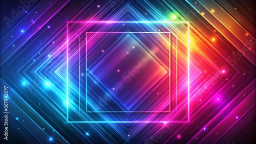 Abstract Neon Light Squares on Diagonal Lines Background