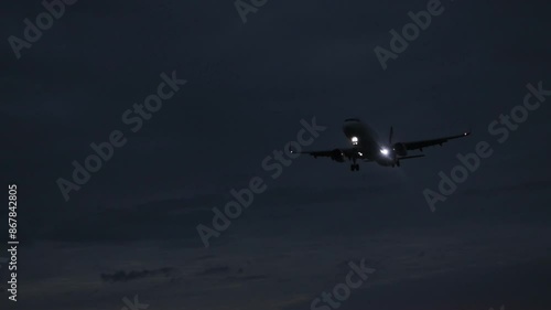 Arrival of the night flight of the plane to the airport