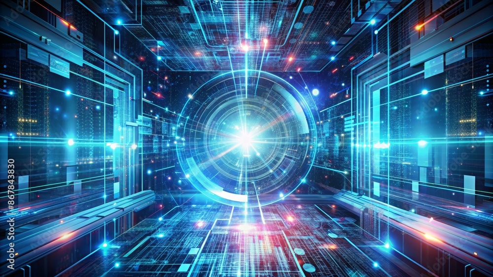 Obraz premium Digital Gateway - Abstract Technology Background with Futuristic Design and Glowing Lights