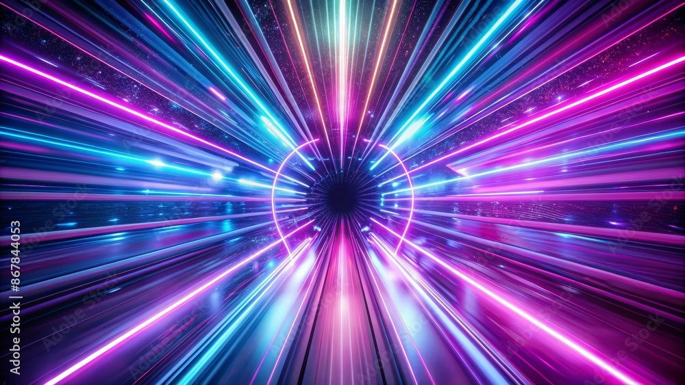 Obraz premium Futuristic Neon Tunnel with Glowing Lines and Circle - 3D Render