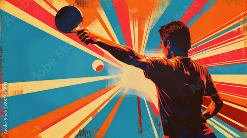 poster in pop art style boy playing ping pong	
