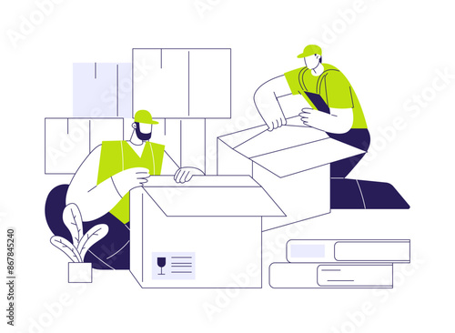 Unpacking belongings abstract concept vector illustration.