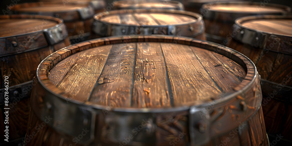Fototapeta premium Barrels of Whiskey in the cellar