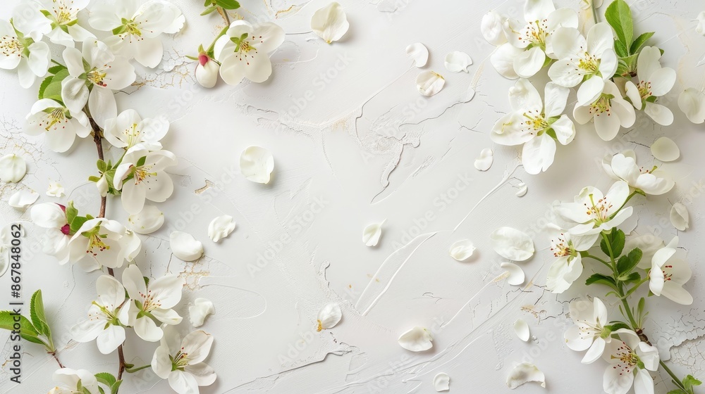 White background with apple blossoms White background with apple blossoms