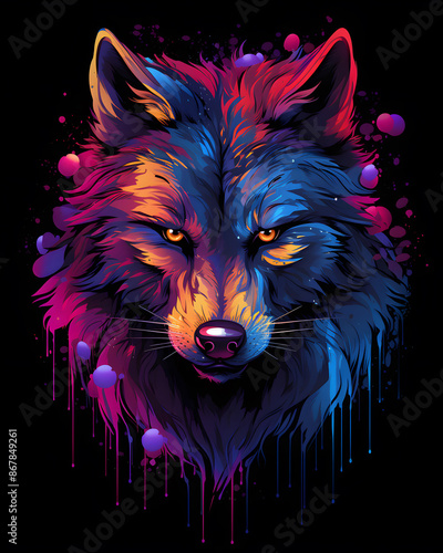 wolf head lurked in neon shadows